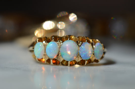 Vibrant Antique Opal Five Stone Ring