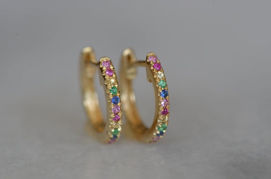 Cheerful Rainbow Gemstone Huggies