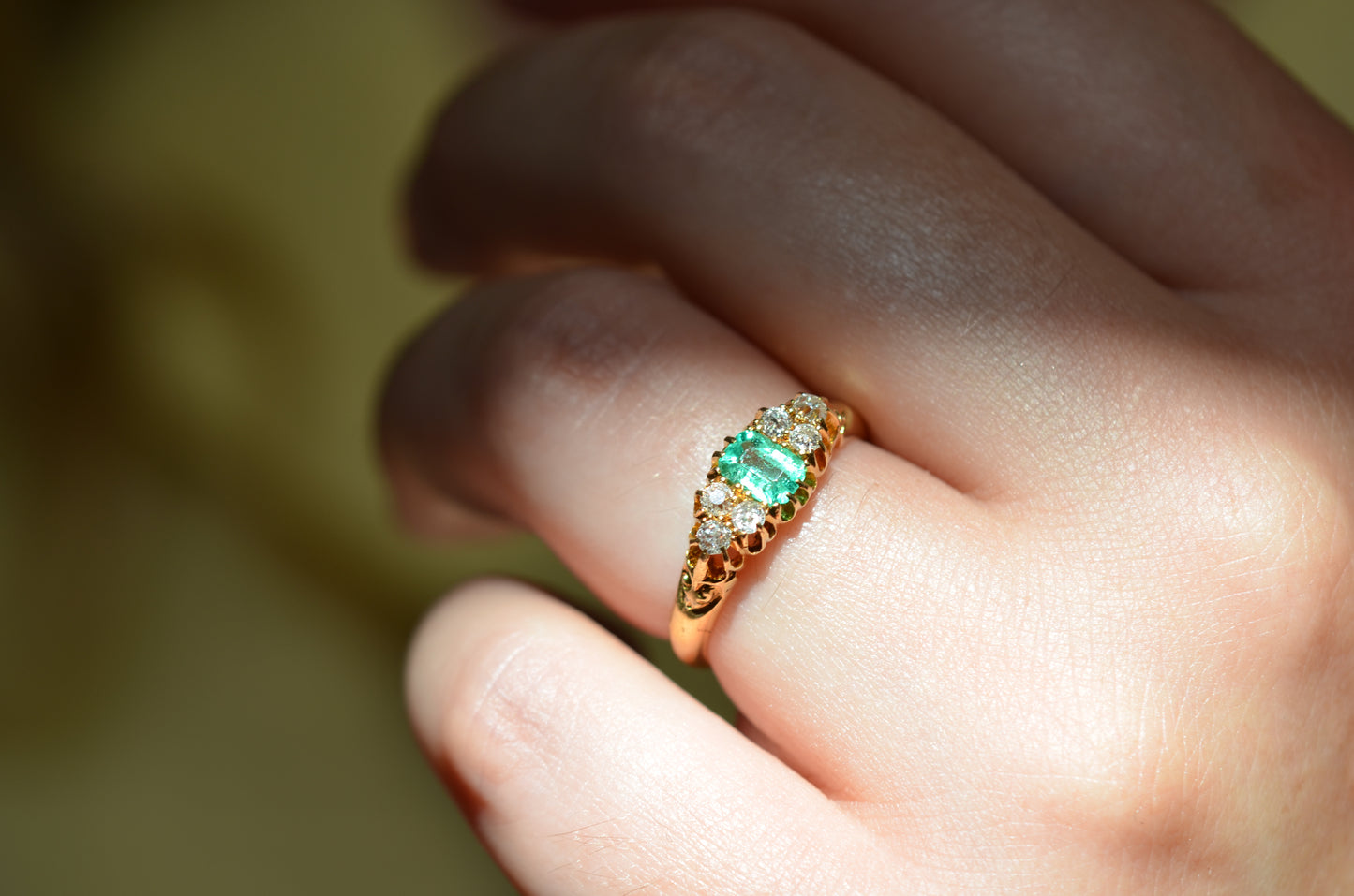 Vibrant Antique Emerald Cluster Ring