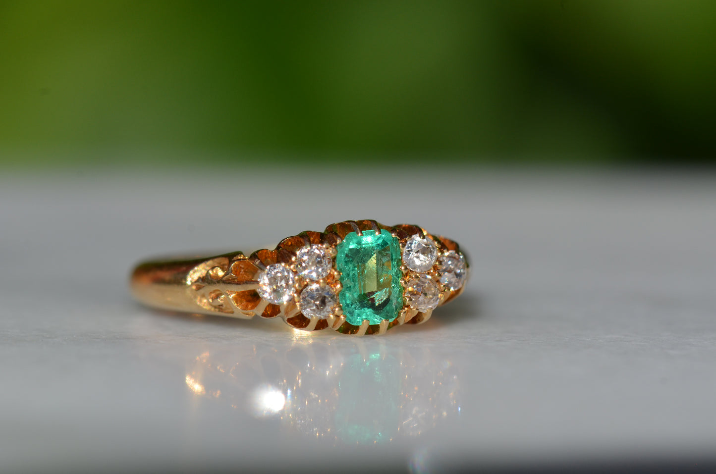Vibrant Antique Emerald Cluster Ring
