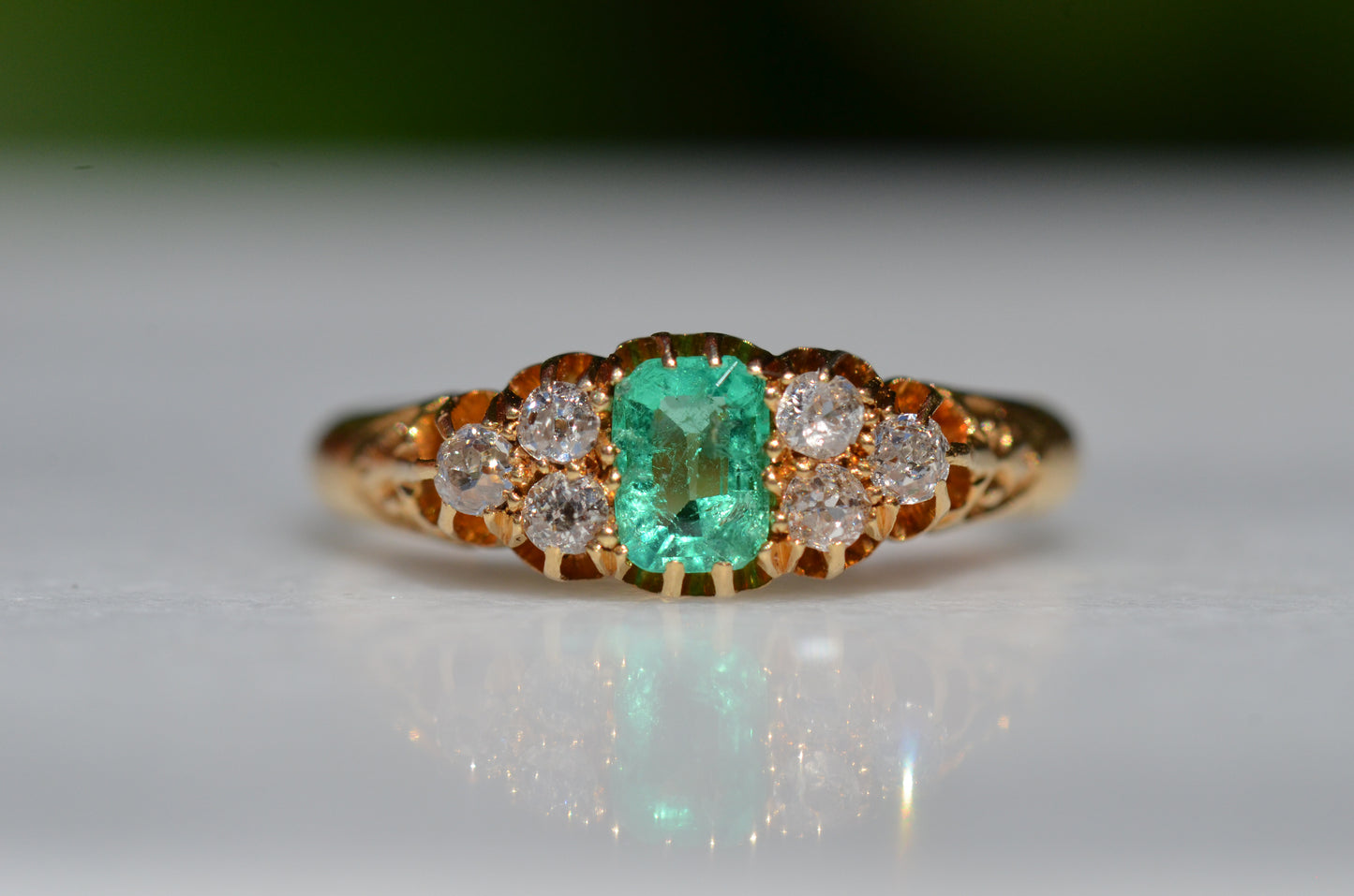 Vibrant Antique Emerald Cluster Ring