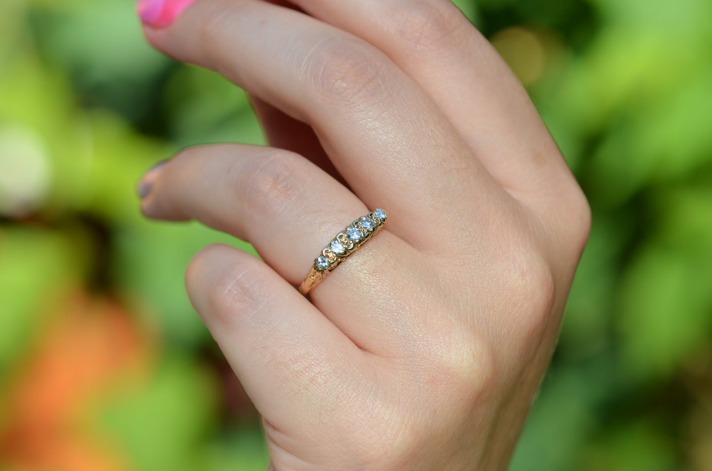 Dazzling Antique-Inspired Five Diamond Band