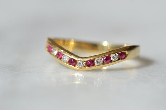 Luscious Vintage Ruby and Diamond Contour Band