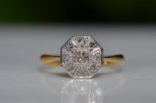 Detailed Geometric Edwardian Cluster Ring
