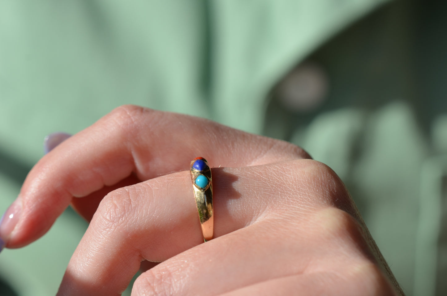 Antique-Inspired Lapis, Turquoise, and Carnelian Ring
