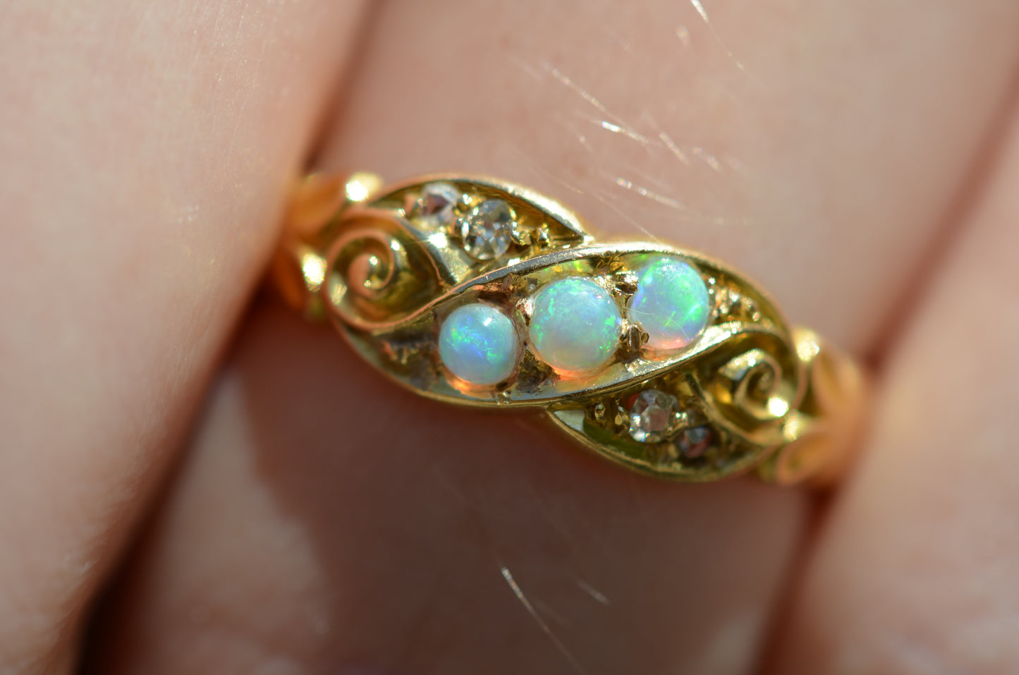 Swirling Antique Opal and Diamond Ring