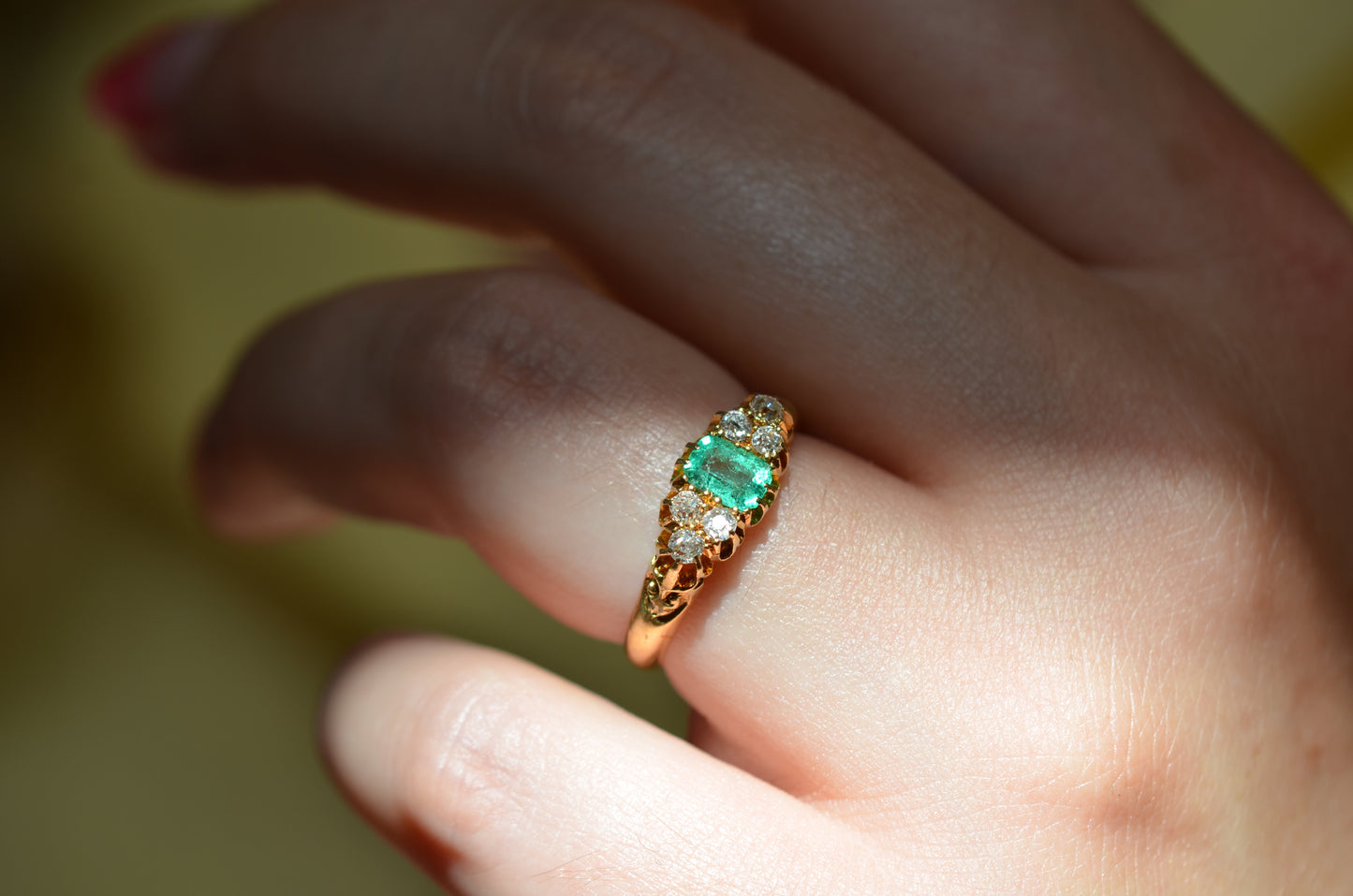 Vibrant Antique Emerald Cluster Ring