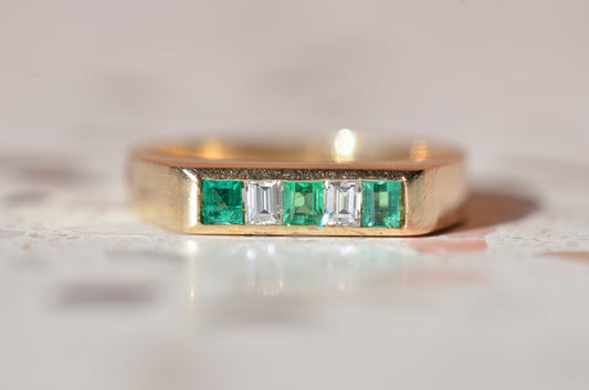 Petite Vintage Emerald and Diamond Channel Ring