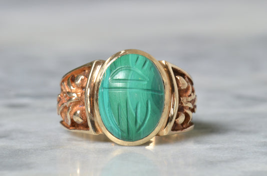 Glamorous Vintage Malachite Scarab Ring