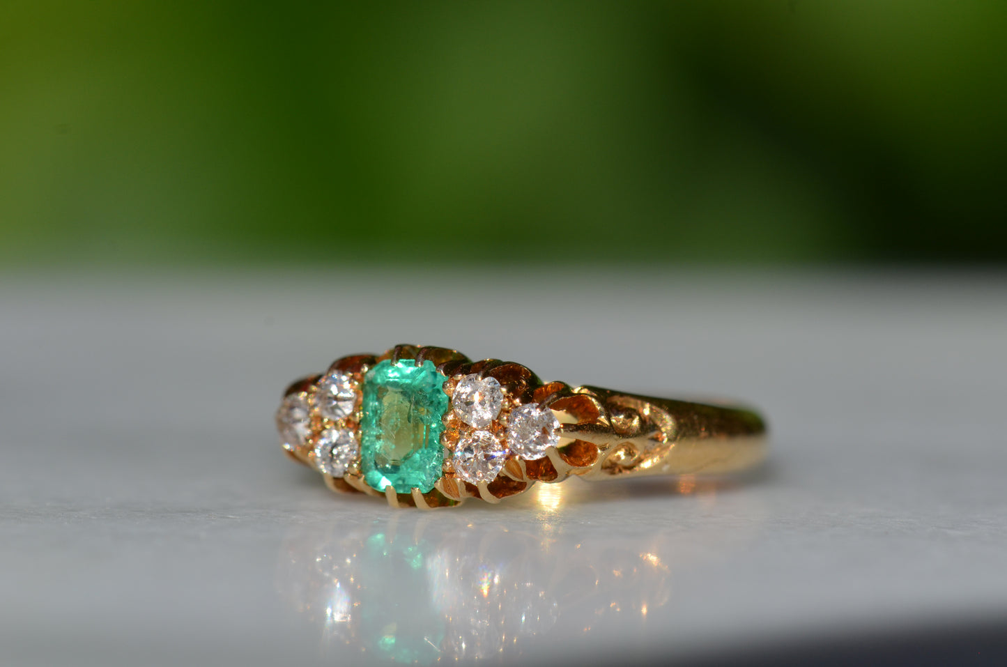 Vibrant Antique Emerald Cluster Ring