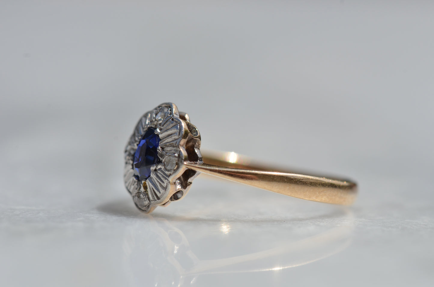 Dainty Vintage Sapphire Halo Ring