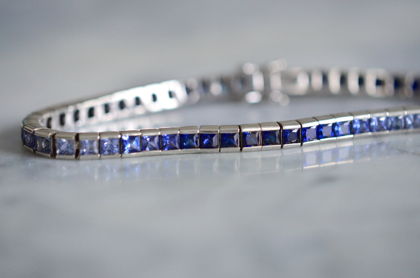 Beautiful Synthetic Sapphire Gradient Estate Tennis Bracelet