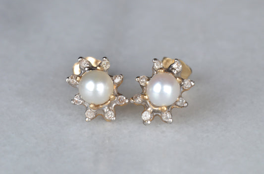 Sweet Estate Pearl and Diamond Studs
