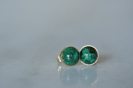 Vibrant Faux-Malachite Button Studs