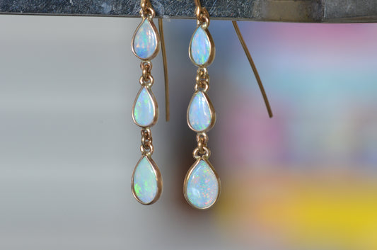 Dainty Opal Pear Drop Earrings