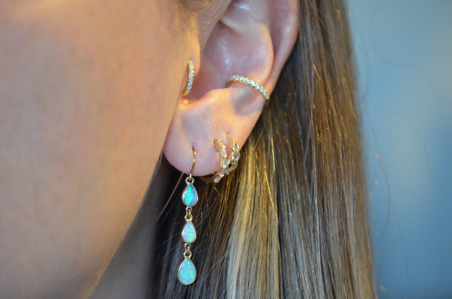 Dainty Opal Pear Drop Earrings