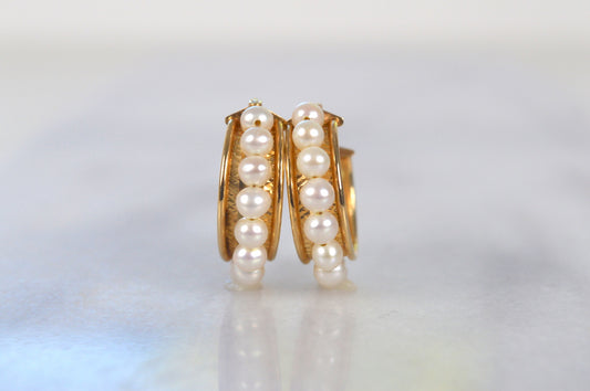 Vintage Gold Pearl Hoops