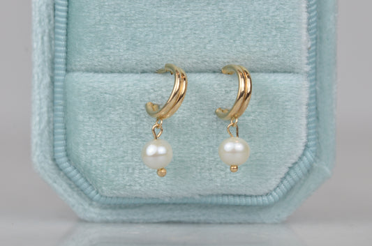 Petite Estate Dangling Pearl Hoops