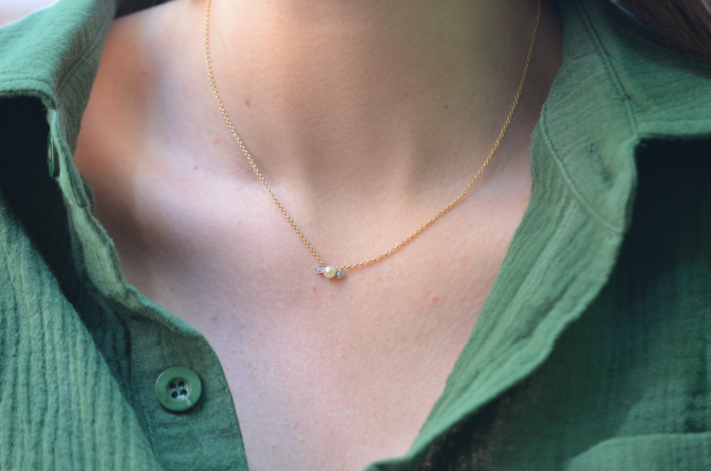 Dainty Pearl and Diamond Conversion Necklace