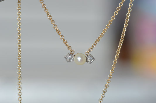 Dainty Pearl and Diamond Conversion Necklace