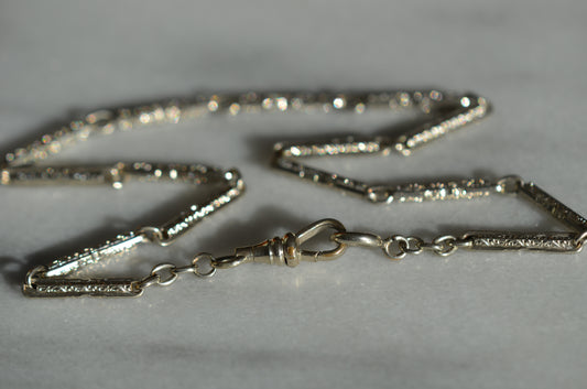 Unique Antique White Gold Fill Watch Chain