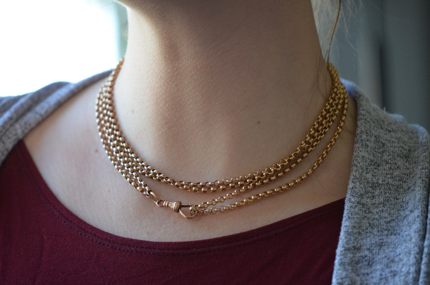 Lightweight and Long Antique Gold Muff Chain