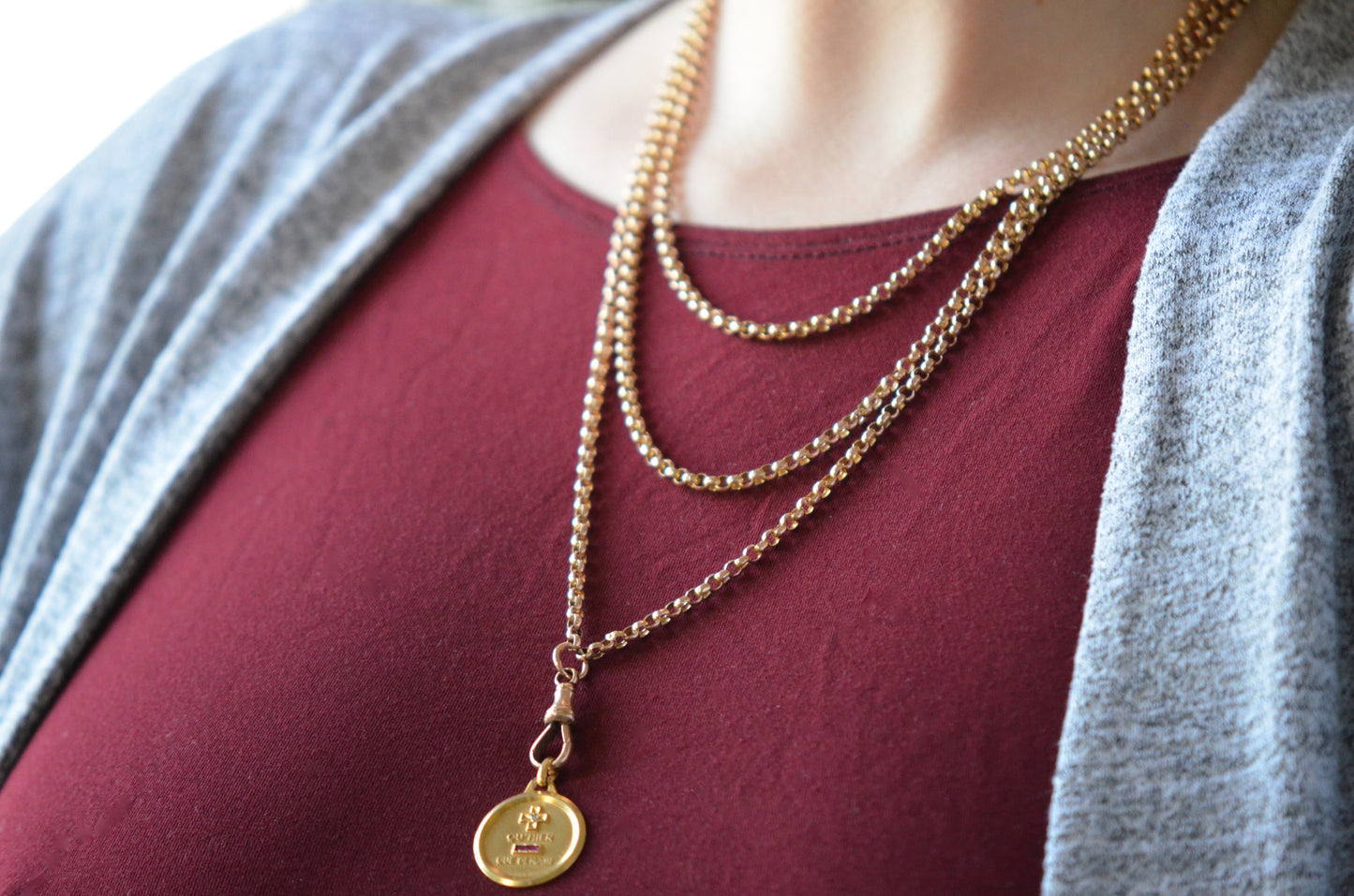 Lightweight and Long Antique Gold Muff Chain