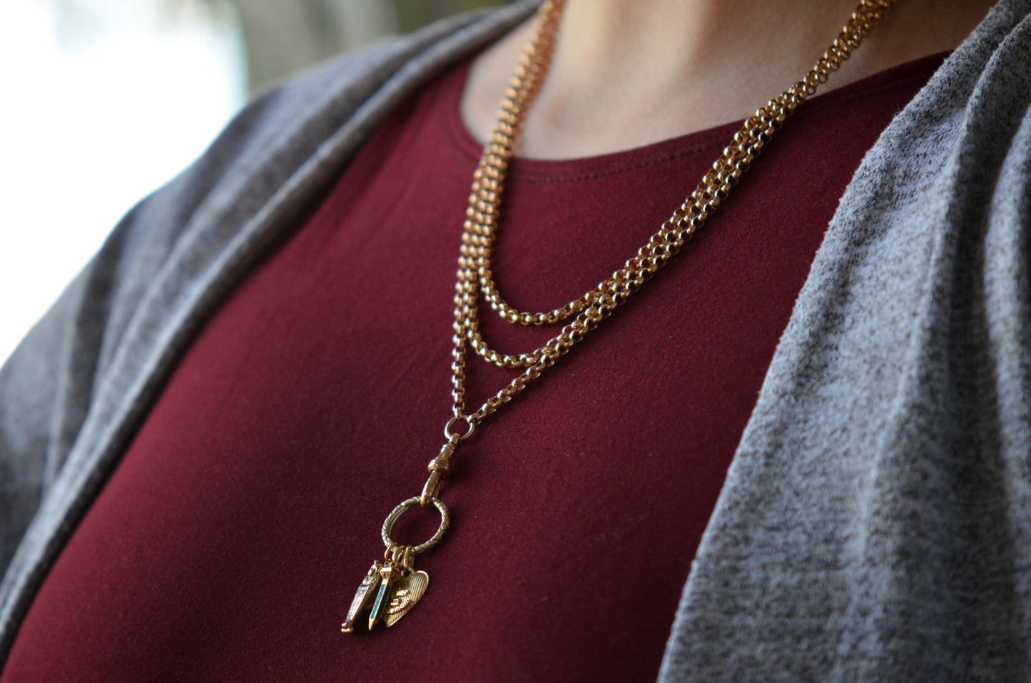 Lightweight and Long Antique Gold Muff Chain