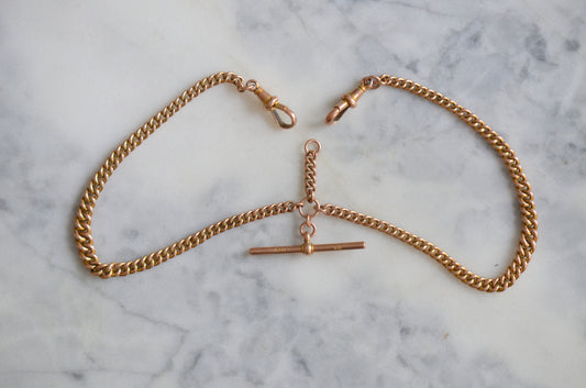 Warm Rosy Gold Double Albert Watch Chain