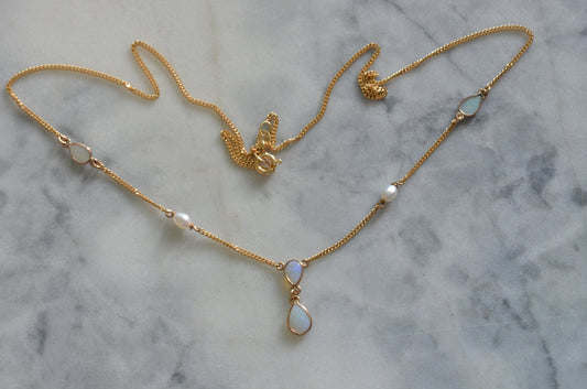 Delicate Opal and Pearl Drop Necklace