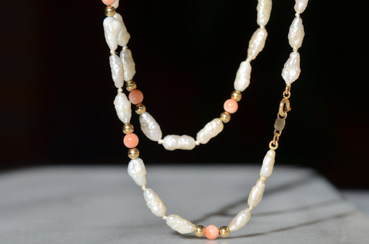 Bright Estate Pearl and Coral Necklace