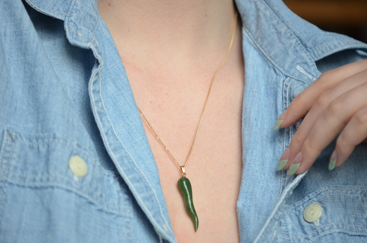 Lush Nephrite Jade Cornicello