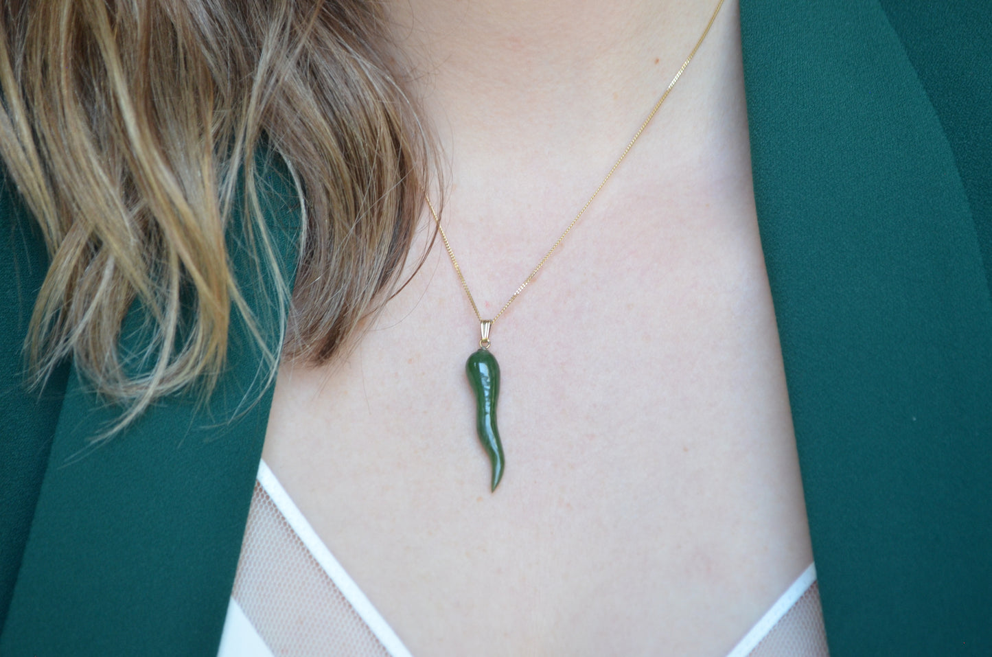 Lush Nephrite Jade Cornicello