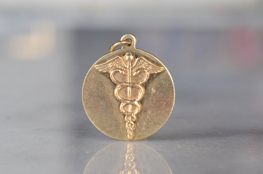 Heavy Vintage Caduceus Coin Pendant