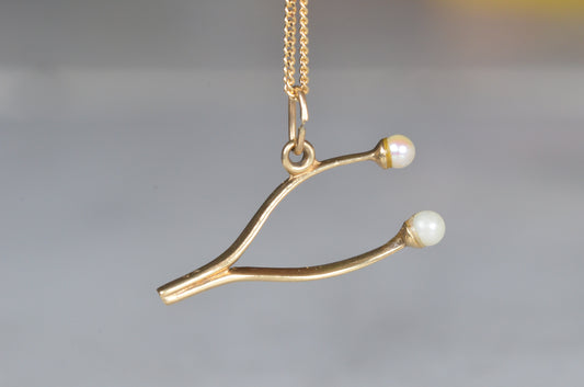 Delicate Vintage Pearl Wishbone Pendant