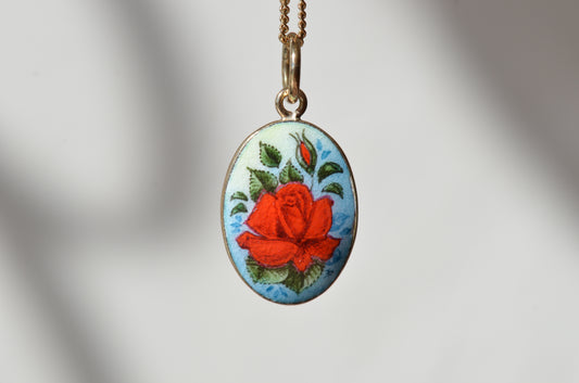 Tender Vintage Enamel Rose Pendant