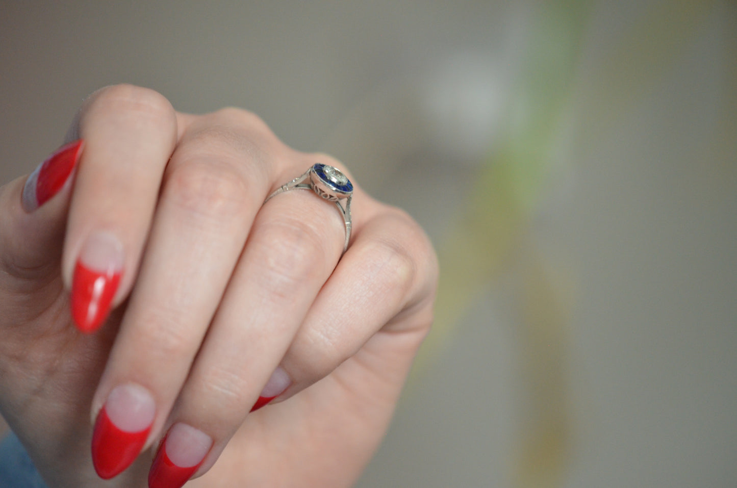 Stunning Art Deco Style Sapphire and Diamond Target Ring