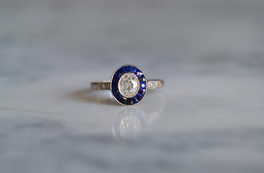 Stunning Art Deco Style Sapphire and Diamond Target Ring