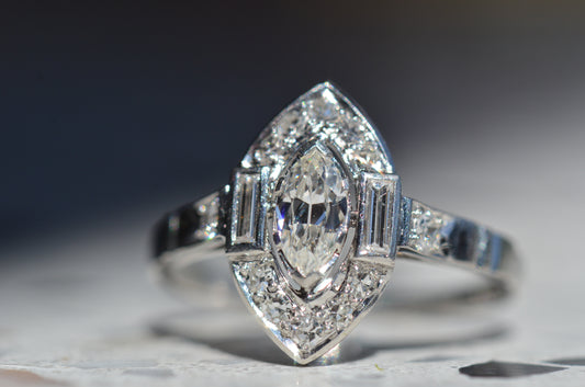 Striking Midcentury Marquise Ring