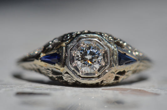 Superb Diamond and Sapphire Art Deco Ring