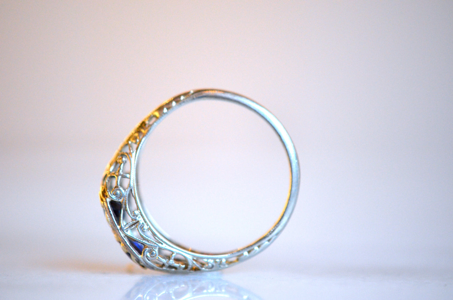 Romantic Art Deco Sapphire Toi et Moi Ring