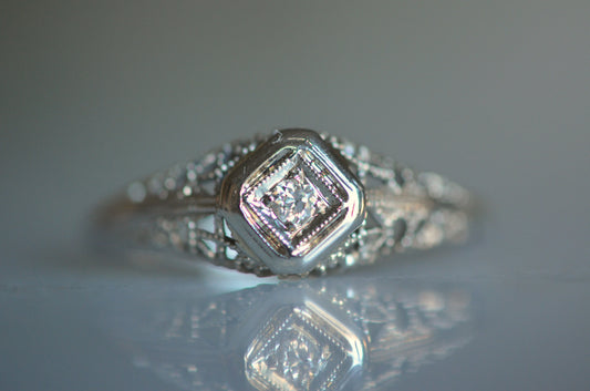 Dainty Signed Art Deco Engagement Ring