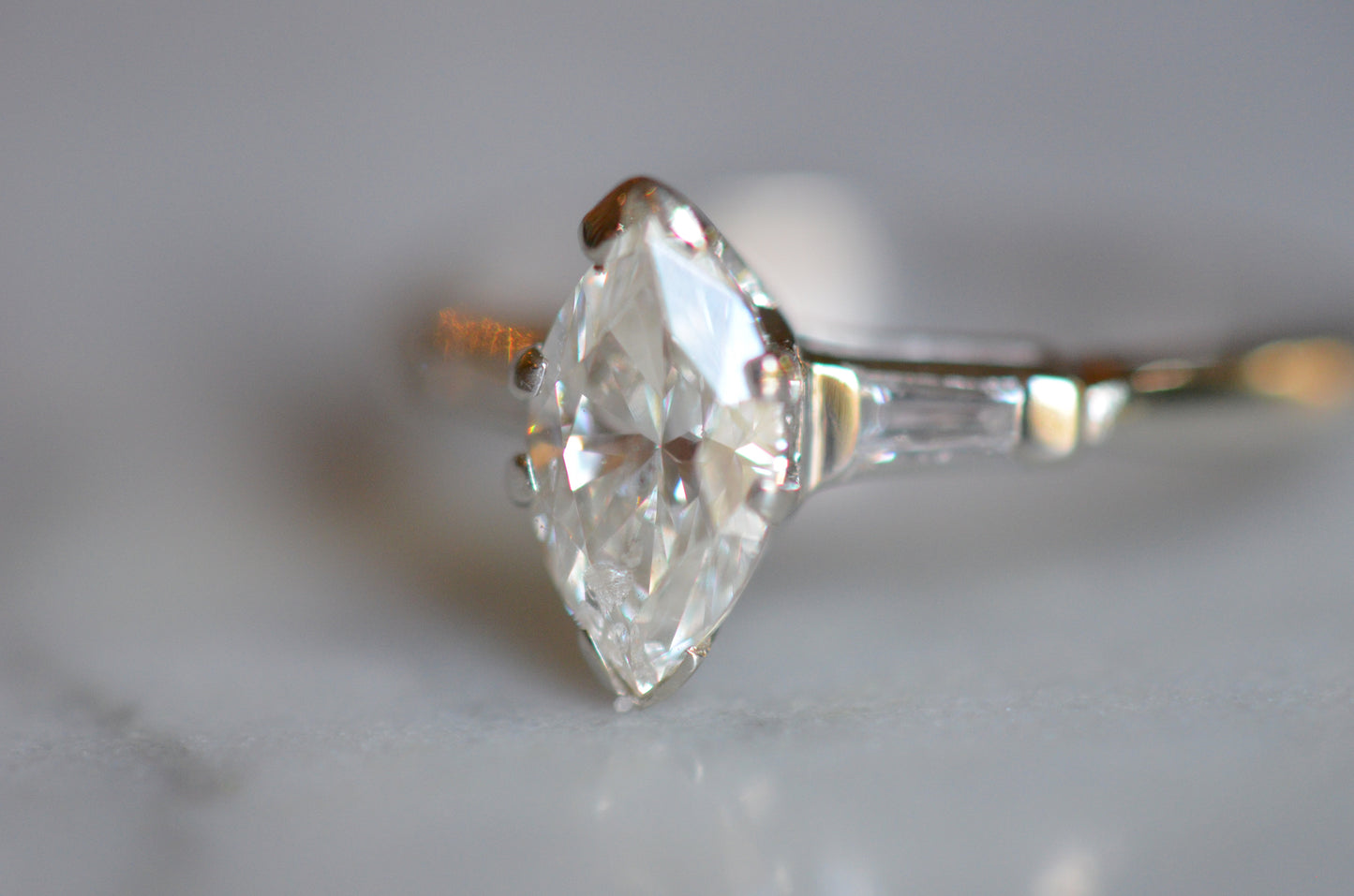 Mid Century Modern Marquise Engagement Ring