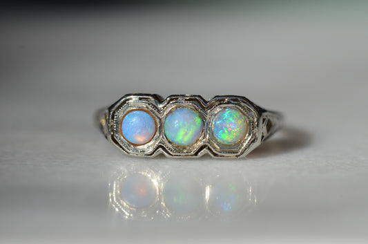 Art Deco Opal Trilogy Ring