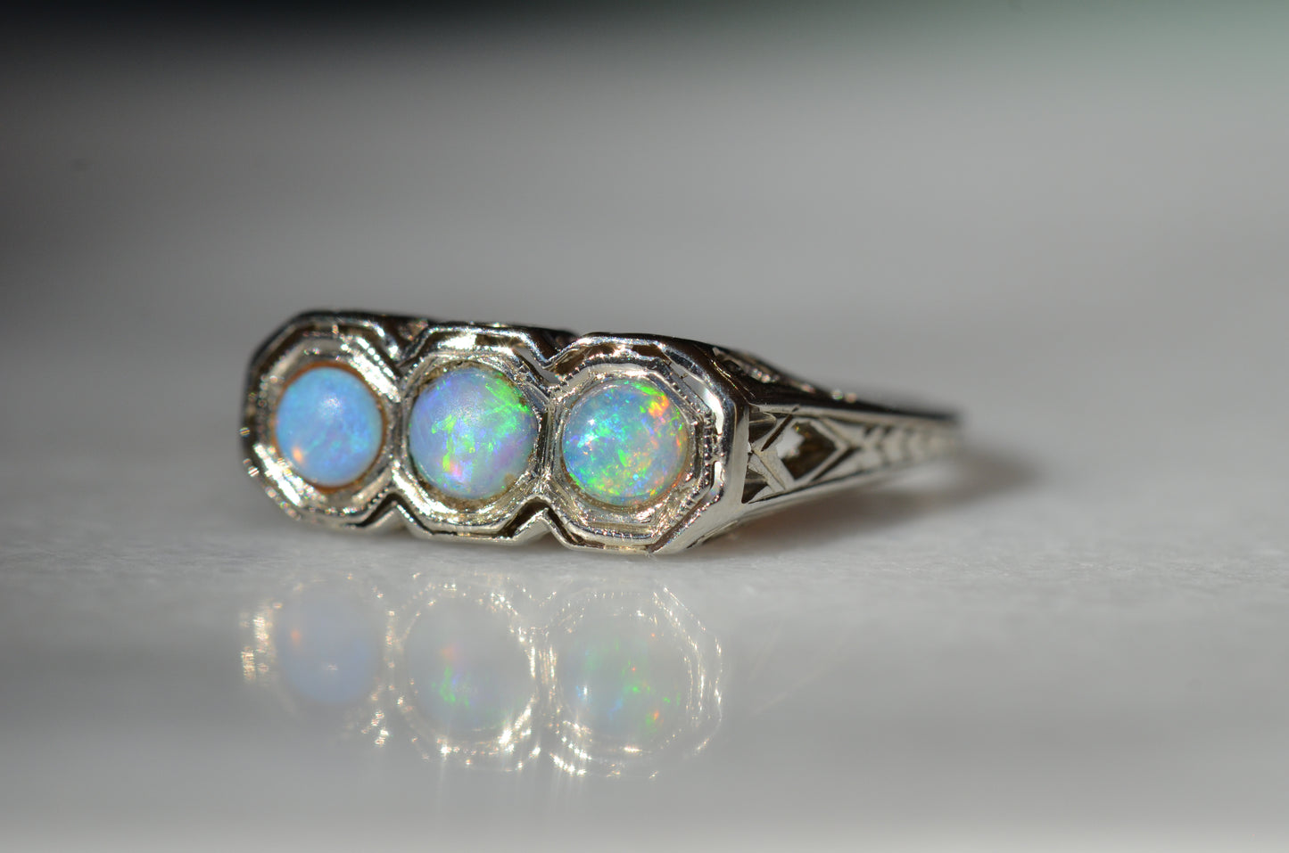 Art Deco Opal Trilogy Ring