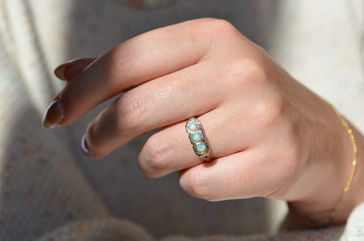 Art Deco Opal Trilogy Ring