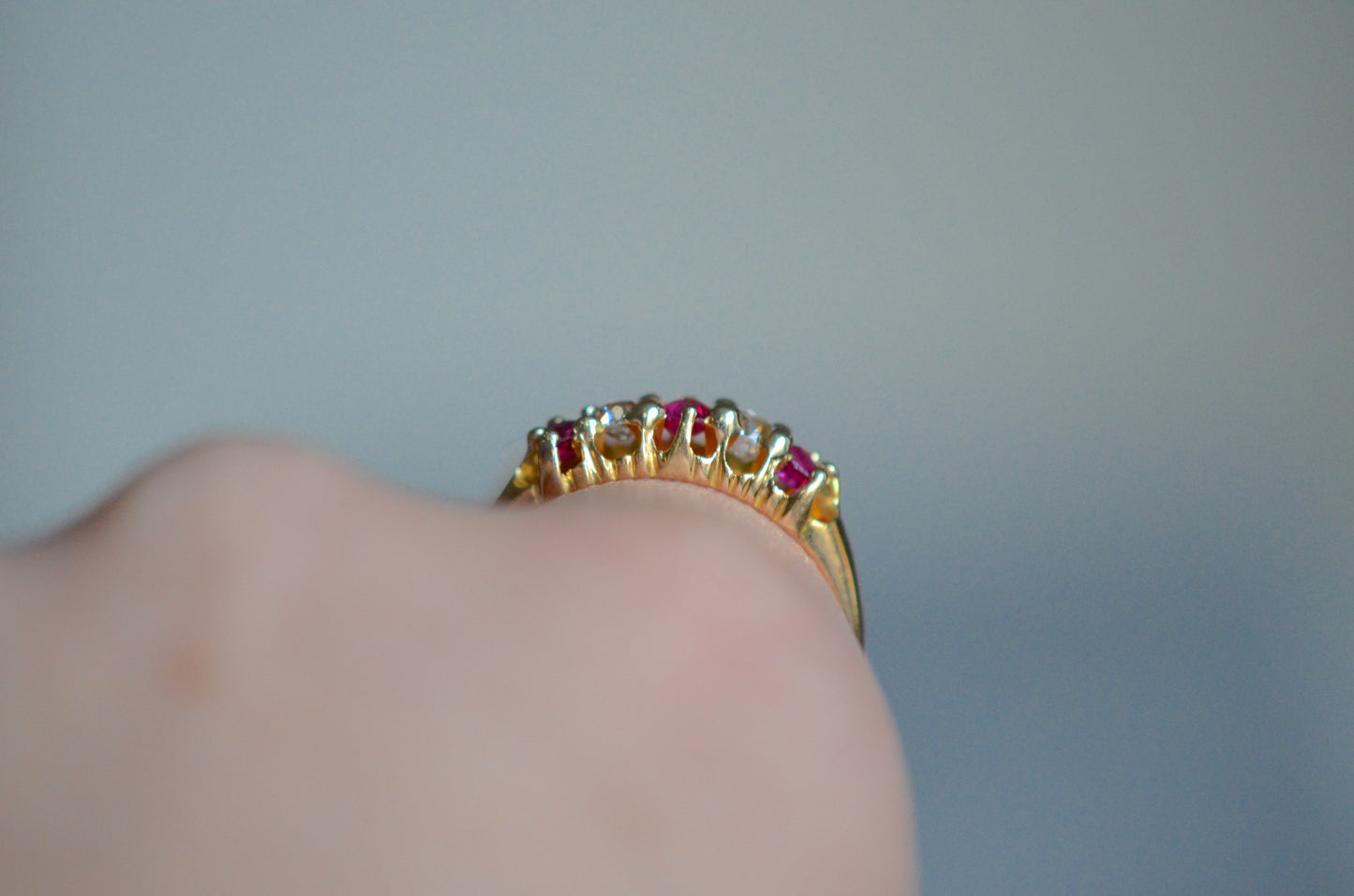 Vibrant Victorian Five-Stone Ruby and Diamond Ring