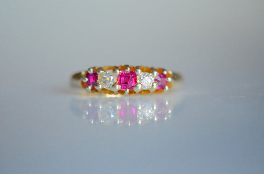 Vibrant Victorian Five-Stone Ruby and Diamond Ring