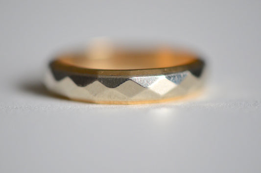 Signed Midcentury Two-Tone Faceted Ring