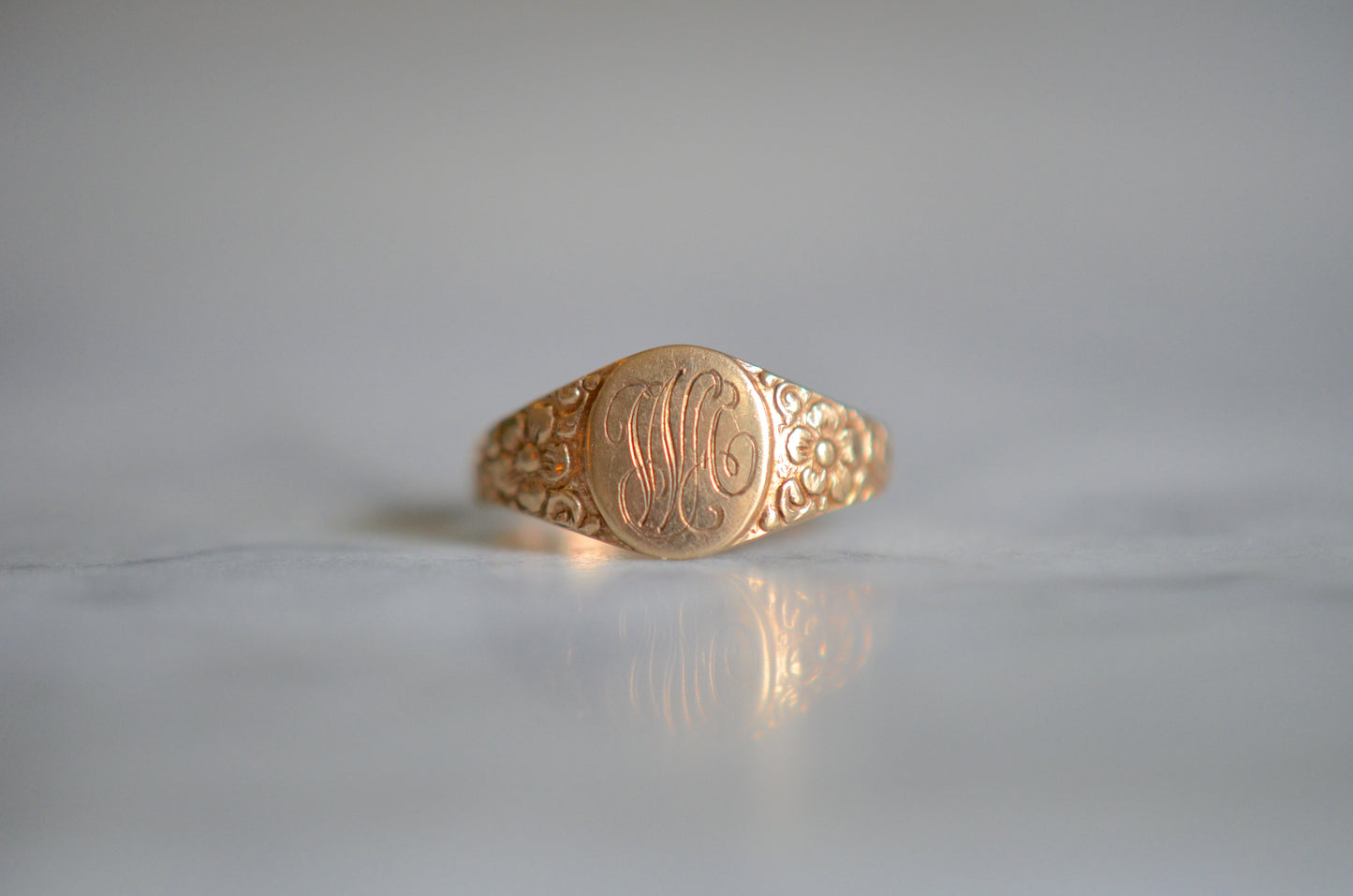 Delicate Victorian Forget-Me-Not Signet Ring